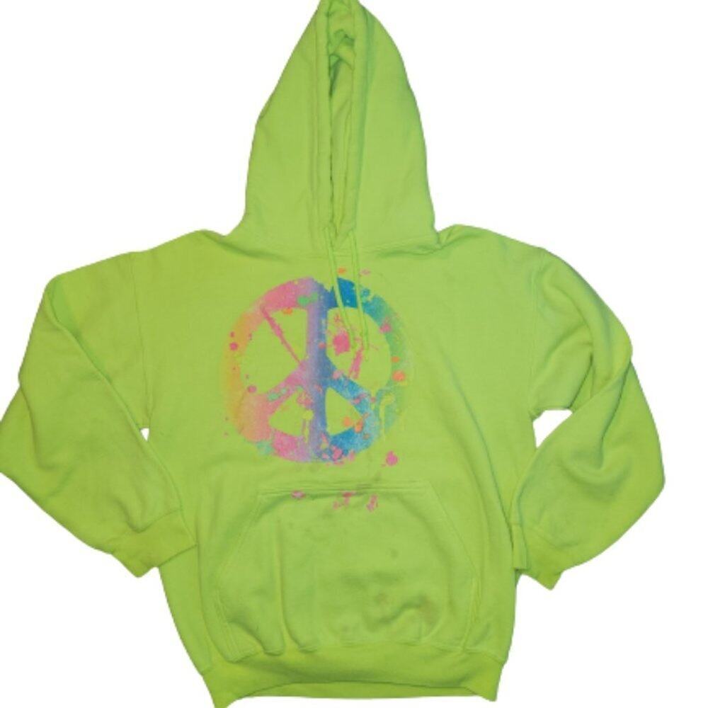 Neon Green Peace and Love Sign Sweatshirt Hoodie || Med || GUC